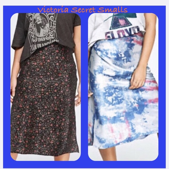 🎄Victoria Secret Silky Soft Skirts. Tie Dye Look or Black Floral. Elastic Waist - Picture 1 of 10